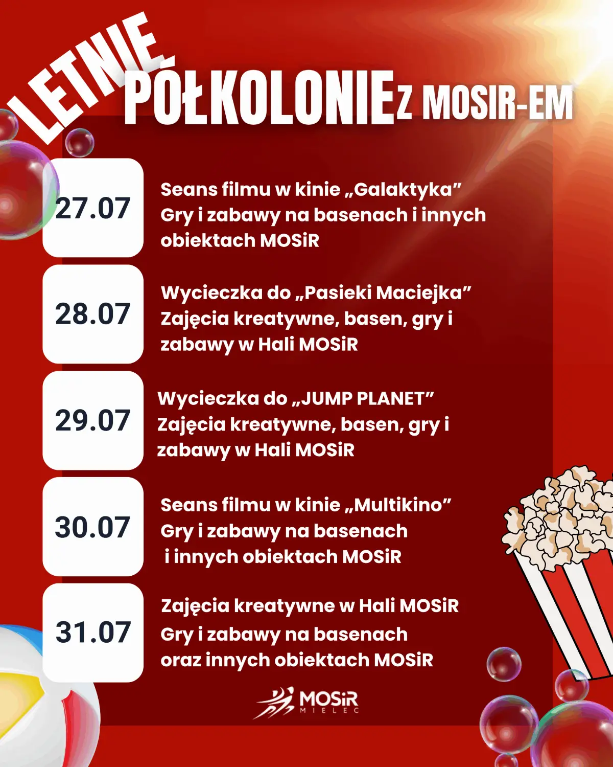 Letnie Półkolonie z MOSiR: Informacje o V turnusie
