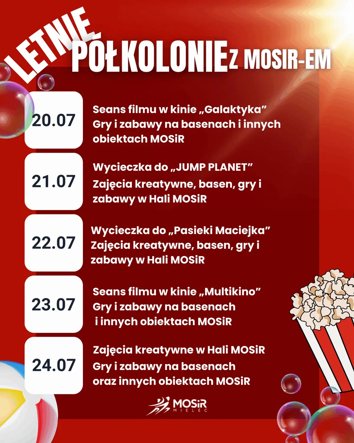 IV Turnus Letnich Półkolonii z MOSiR-em: Szczegóły Programu